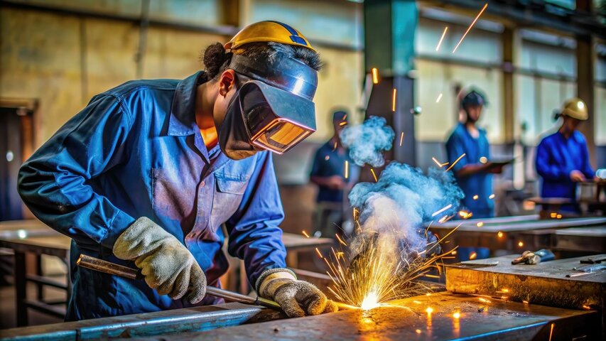 student welding